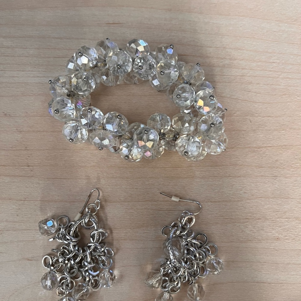 Silver Crystal Bracelet and Earrings Set